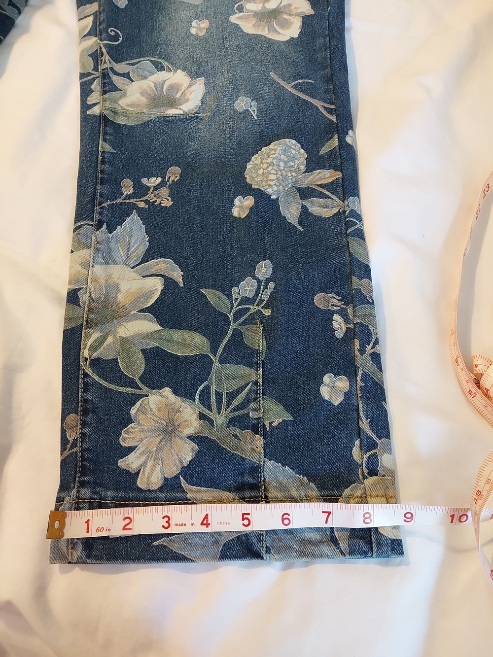 NWT Flamingals Blue Vintage Floral Print Straight Leg Denim Jeans Size XL - Picture 8 of 10